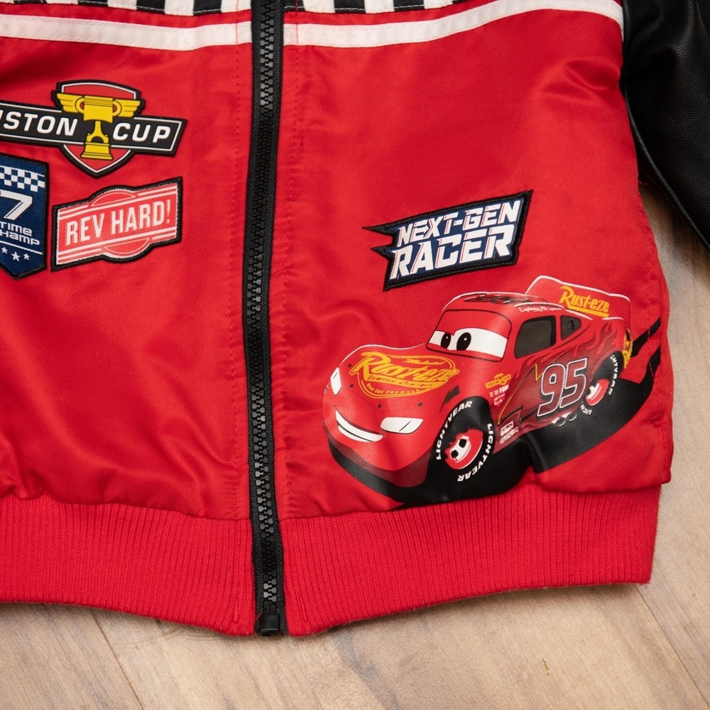 Disney Pixar Cars Lightning McQueen Varsity Bomber Style Racing Jacket Kids Sz 4 - Picture 2 of 7